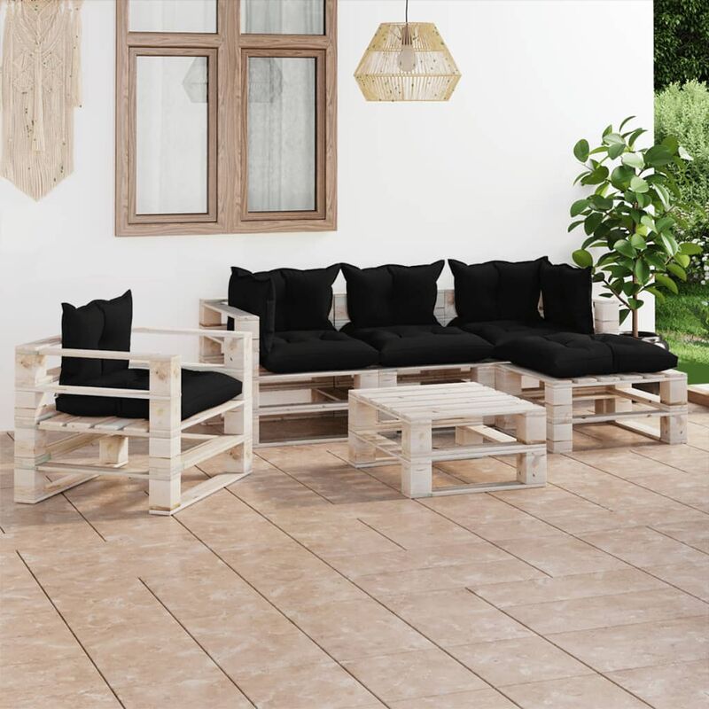 

Juego de muebles de jardín de palets 6 pzas cojines madera pino