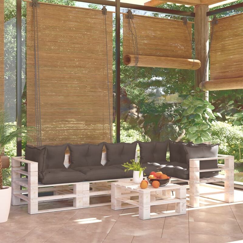 

Juego de muebles de jardín de palets 6 pzas cojines madera pino