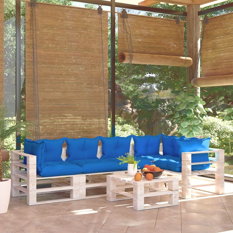 

Juego de muebles de jardín de palets 6 pzas cojines madera pino