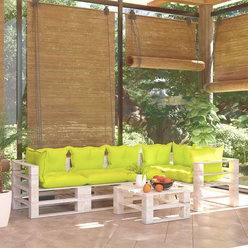 

Juego de muebles de jardín de palets 6 pzas cojines madera pino