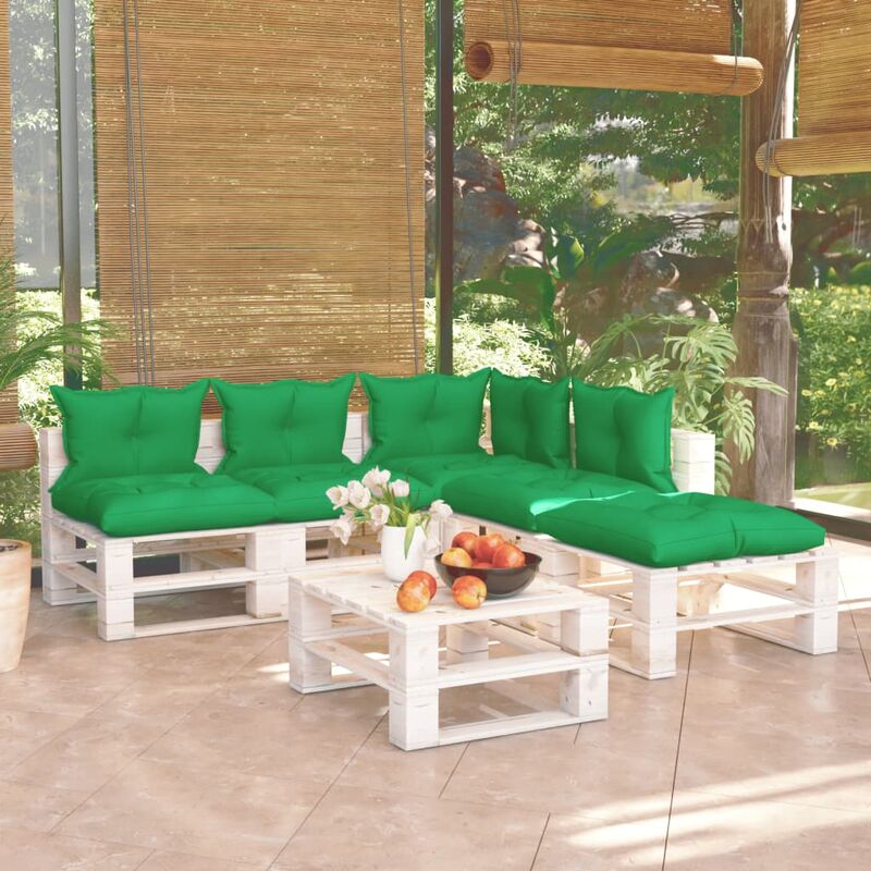

Juego de muebles de jardín de palets 6 pzas cojines madera pino