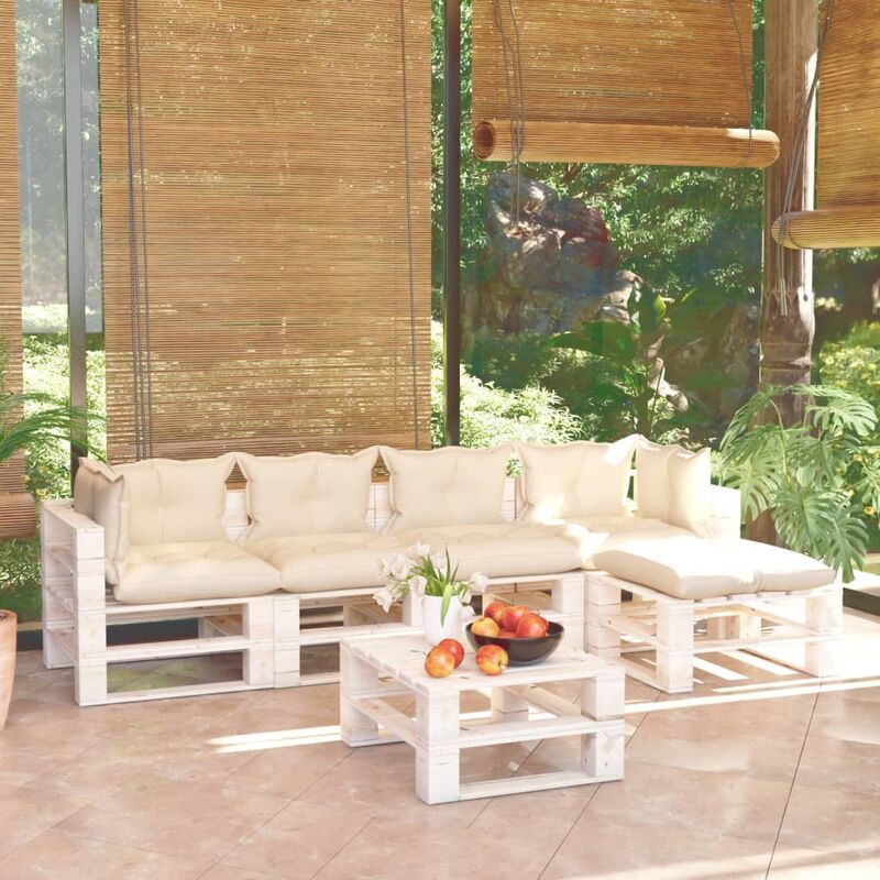 

Juego de muebles de jardín de palets 6 pzas cojines madera pino