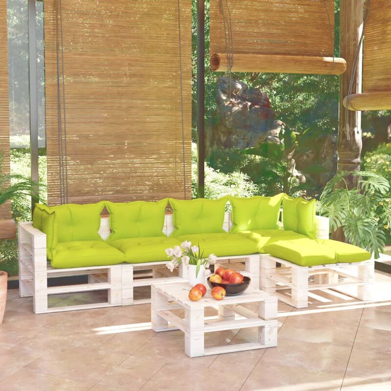 

Juego de muebles de jardín de palets 6 pzas cojines madera pino