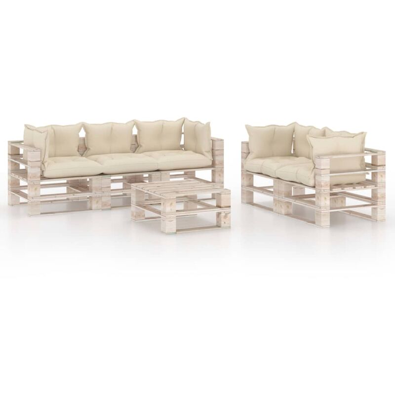 

Juego de muebles de jardín de palets 6 pzas cojines madera pino