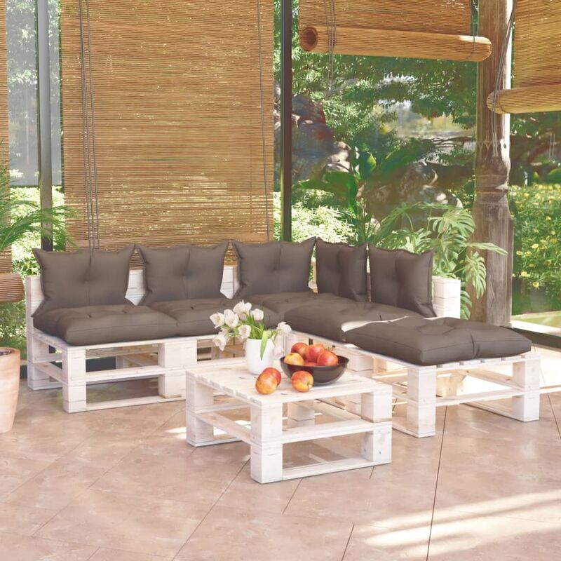 

Juego de muebles de jardín de palets 6 pzas cojines madera pino