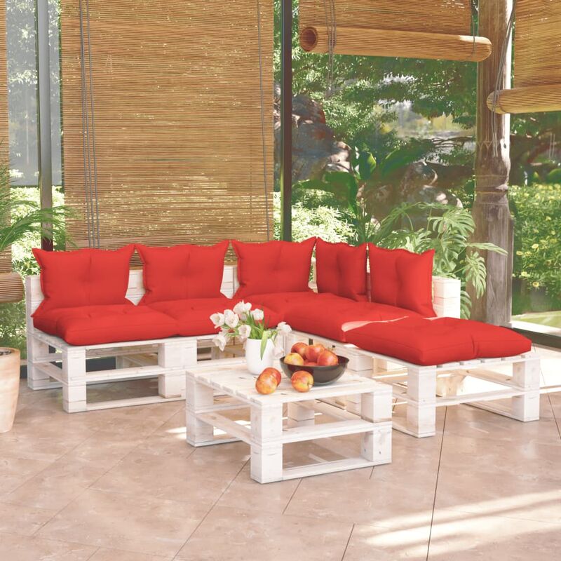 

Juego de muebles de jardín de palets 6 pzas cojines madera pino