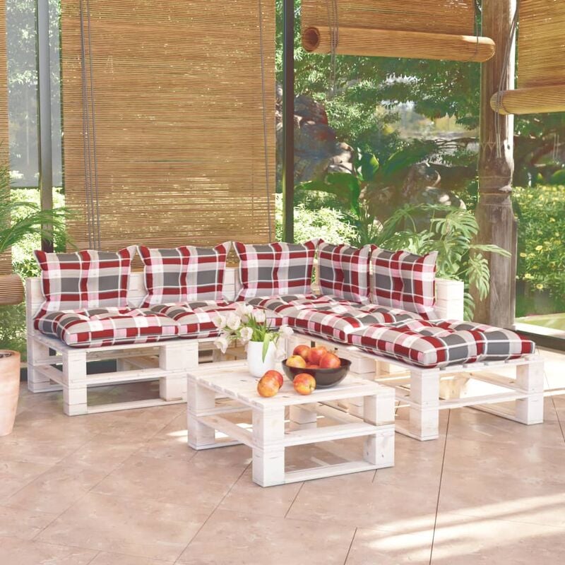

Juego de muebles de jardín de palets 6 pzas cojines madera pino