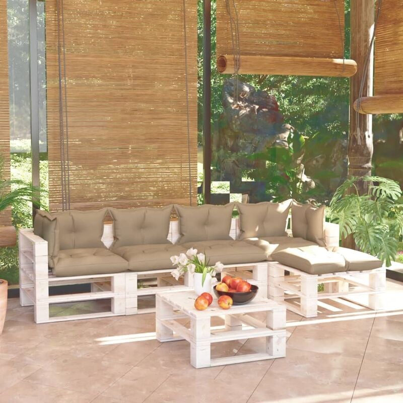 

Juego de muebles de jardín de palets 6 pzas cojines madera pino