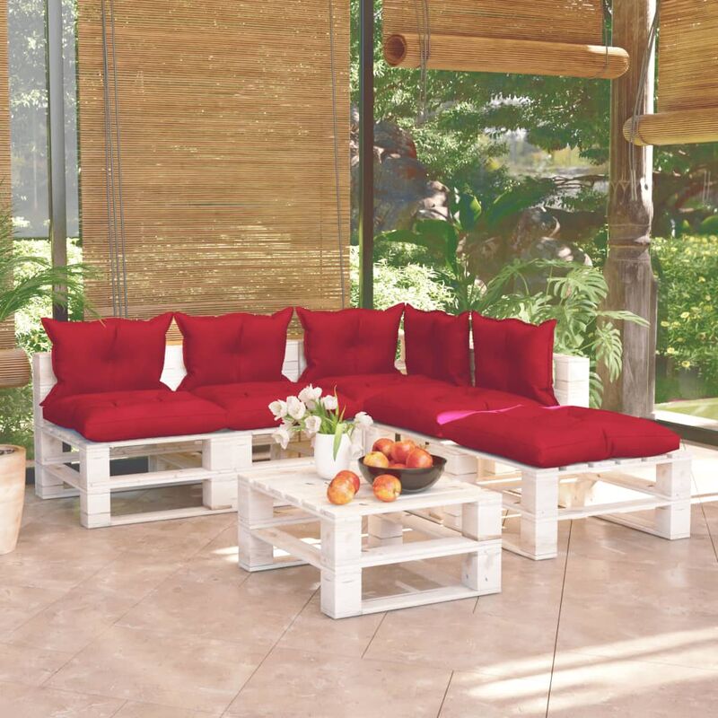 

Juego de muebles de jardín de palets 6 pzas cojines madera pino