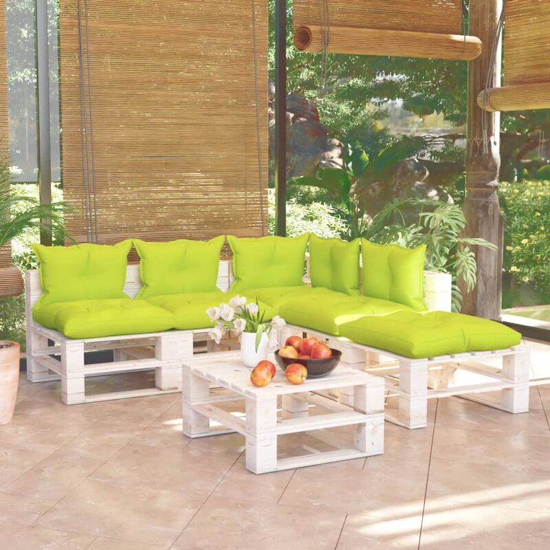 

Juego de muebles de jardín de palets 6 pzas cojines madera pino