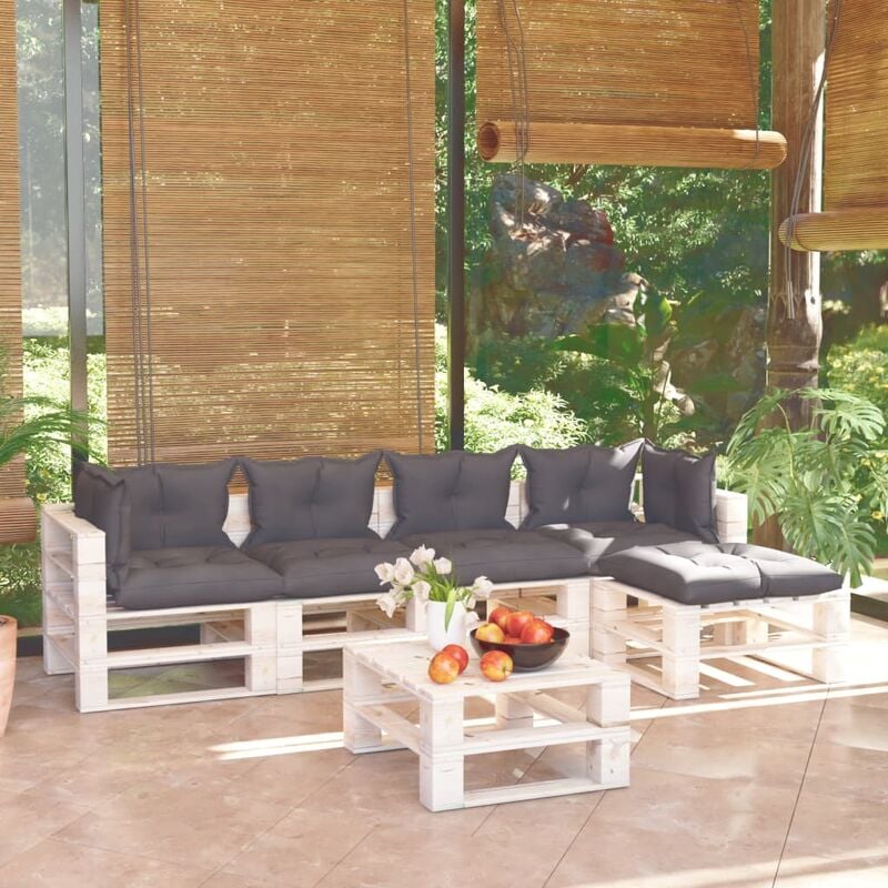 

Juego de muebles de jardín de palets 6 pzas cojines madera pino