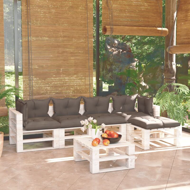 

Juego de muebles de jardín de palets 6 pzas cojines madera pino