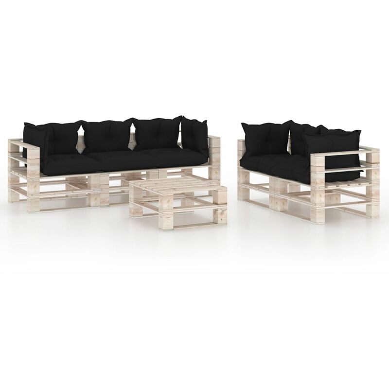 

Juego de muebles de jardín de palets 6 pzas cojines madera pino