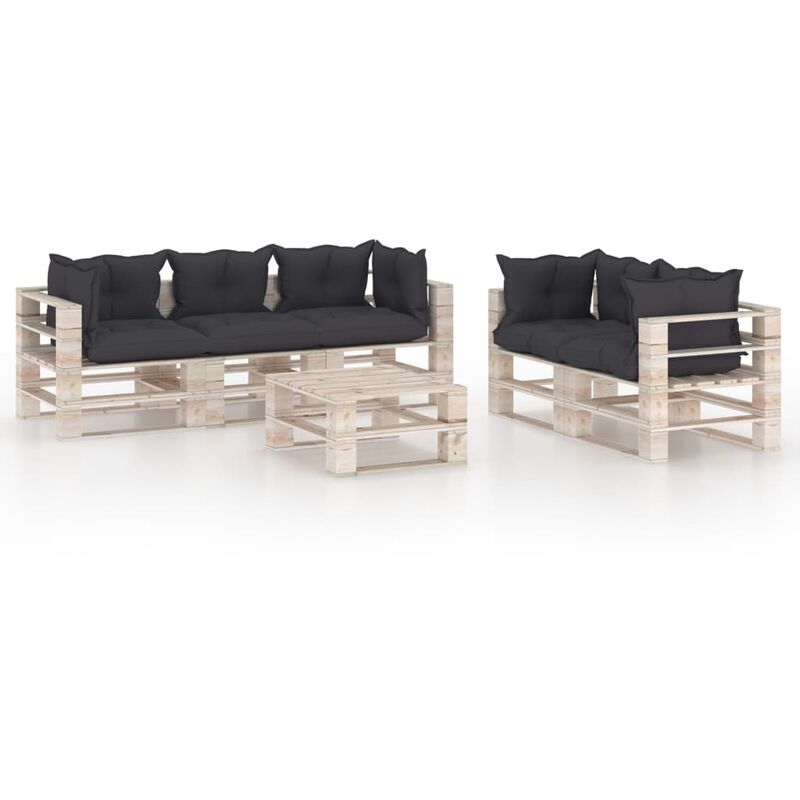

Juego de muebles de jardín de palets 6 pzas cojines madera pino