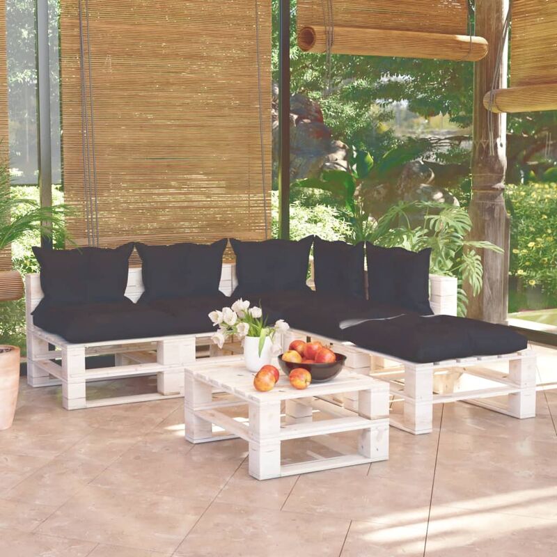 

Juego de muebles de jardín de palets 6 pzas cojines madera pino