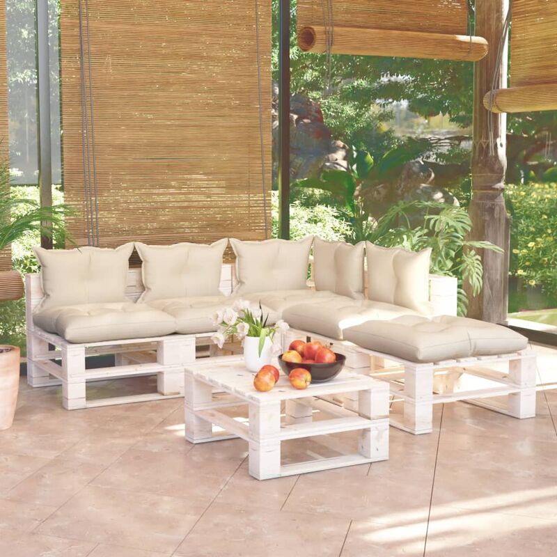 

Juego de muebles de jardín de palets 6 pzas cojines madera pino