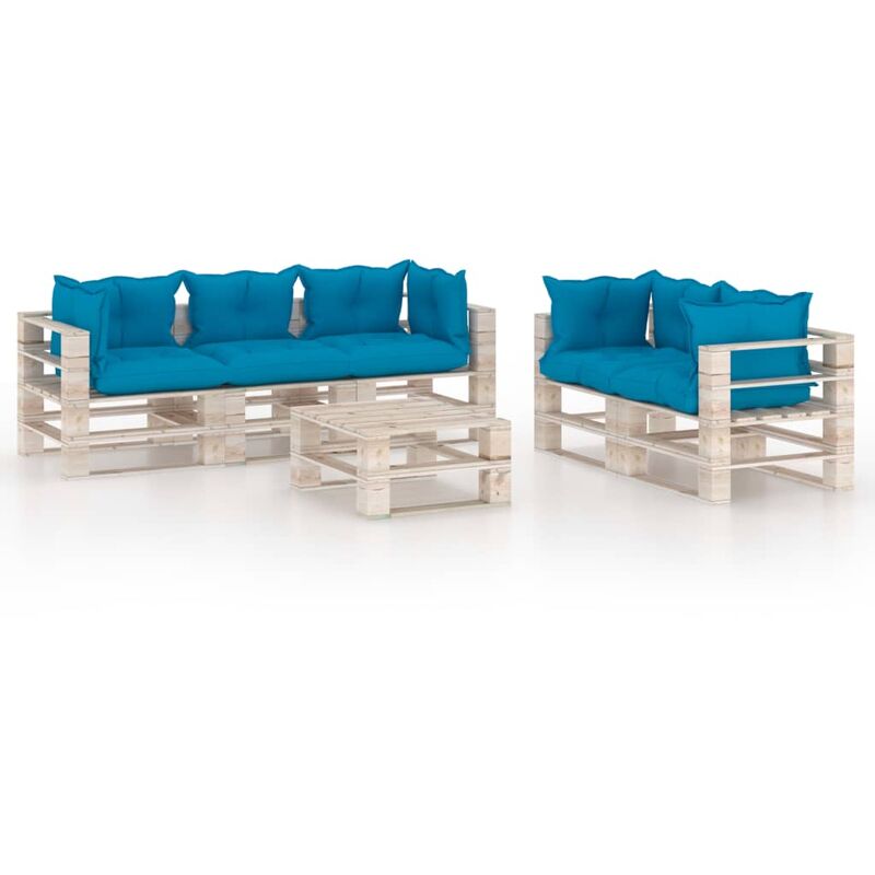 

Juego de muebles de jardín de palets 6 pzas cojines madera pino