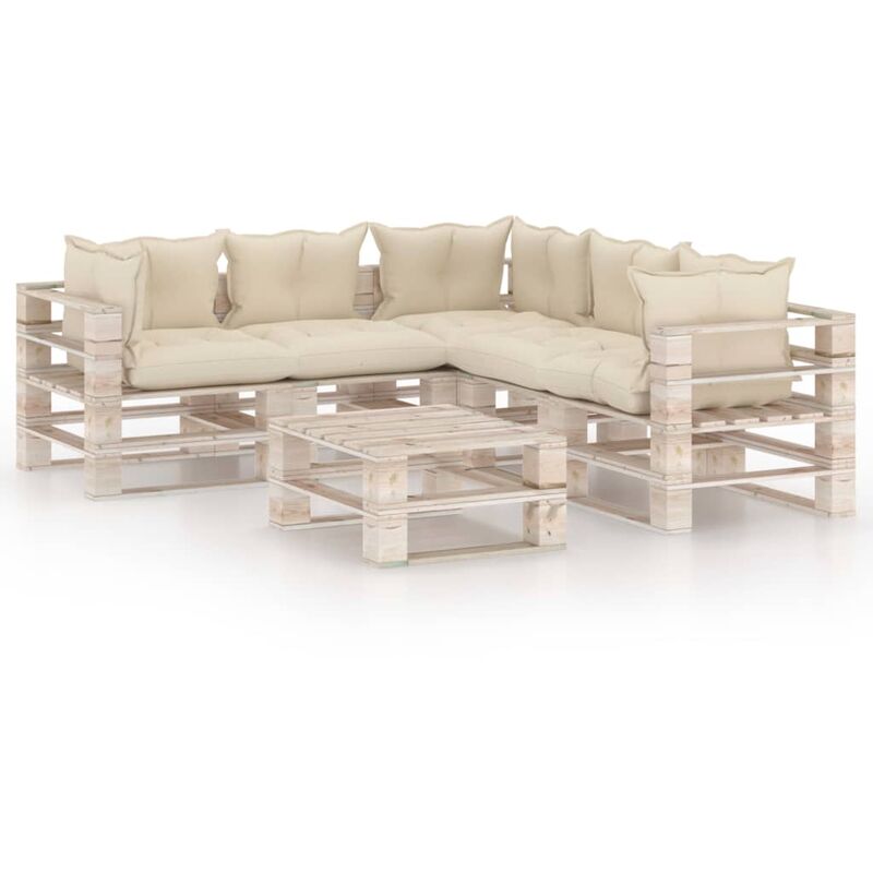 

Juego de muebles de jardín de palets 6 pzas cojines madera pino