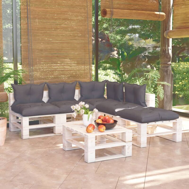 

Juego de muebles de jardín de palets 6 pzas cojines madera pino