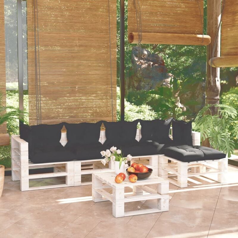 

Juego de muebles de jardín de palets 6 pzas cojines madera pino