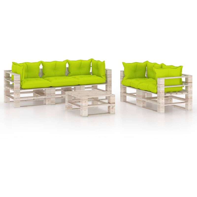 

Juego de muebles de jardín de palets 6 pzas cojines madera pino