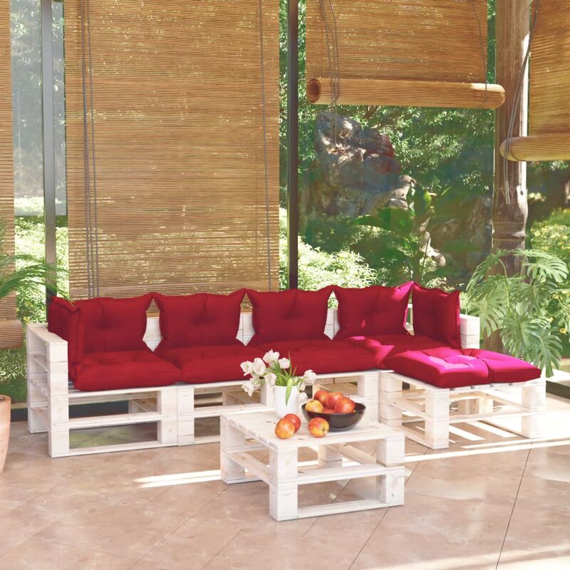

Juego de muebles de jardín de palets 6 pzas cojines madera pino