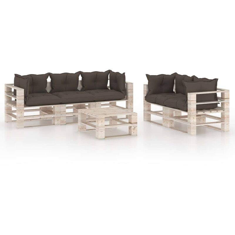 

Juego de muebles de jardín de palets 6 pzas cojines madera pino