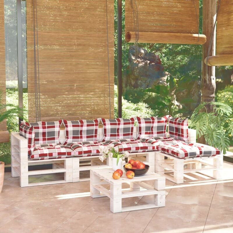 

Juego de muebles de jardín de palets 6 pzas cojines madera pino
