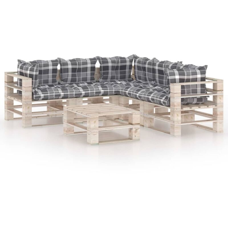 

Juego de muebles de jardín de palets 6 pzas cojines madera pino
