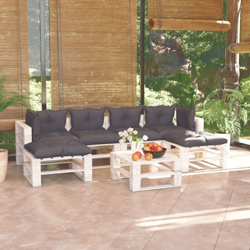 

Juego de muebles de jardín de palets 7 pzas cojines madera pino