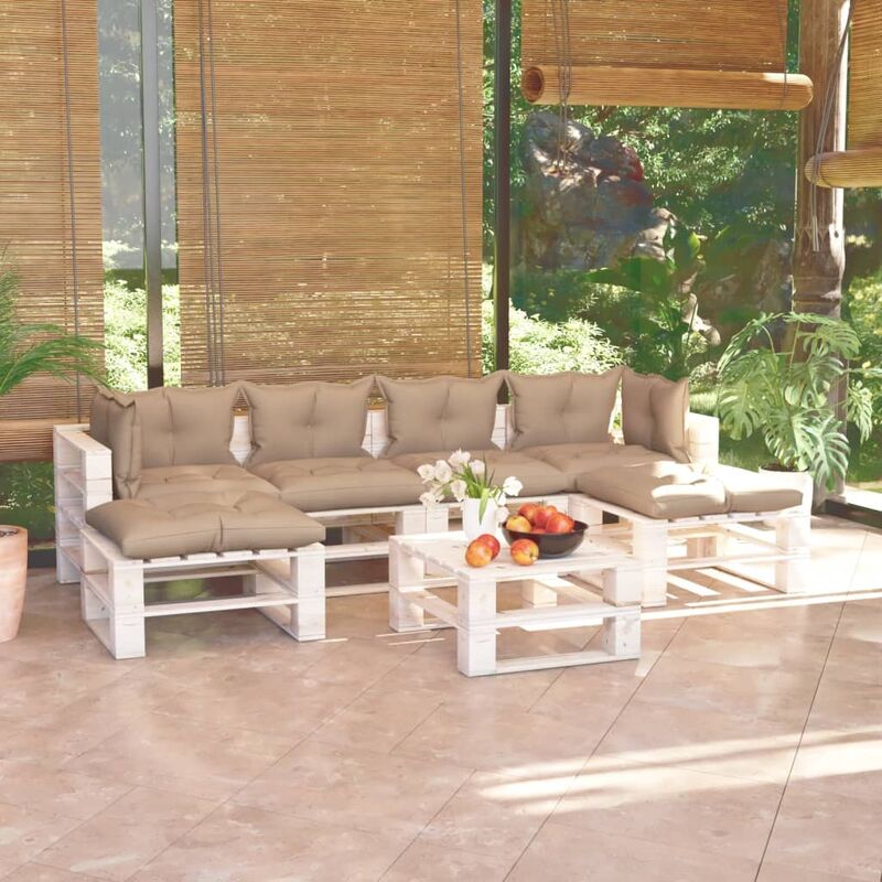 

Juego de muebles de jardín de palets 7 pzas cojines madera pino