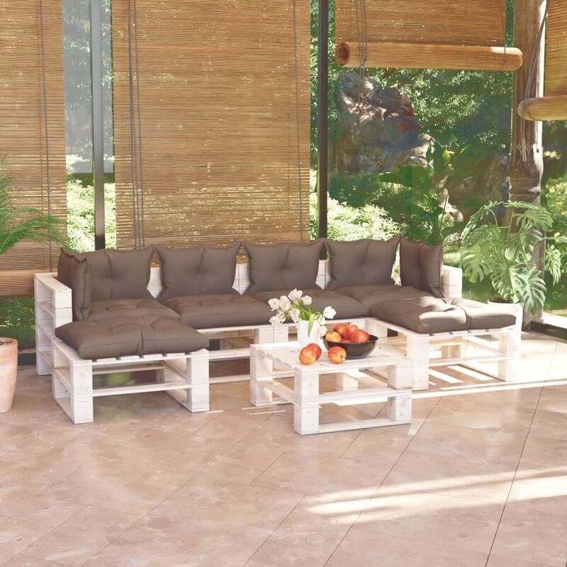 

Juego de muebles de jardín de palets 7 pzas cojines madera pino