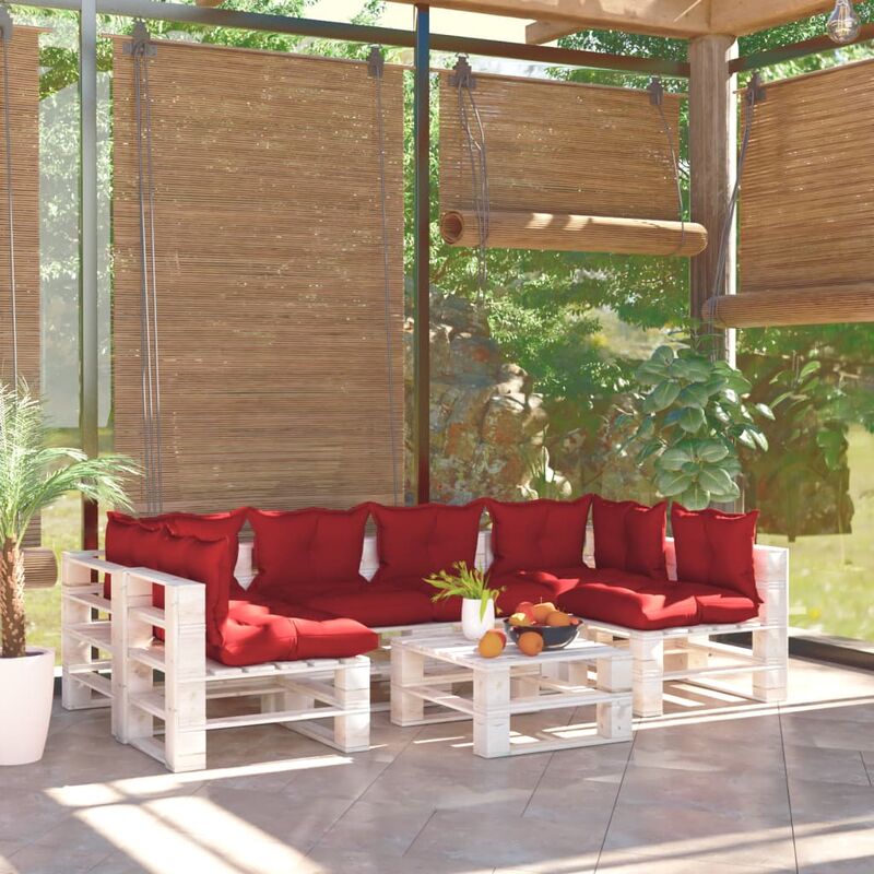 

Juego de muebles de jardín de palets 7 pzas cojines madera pino