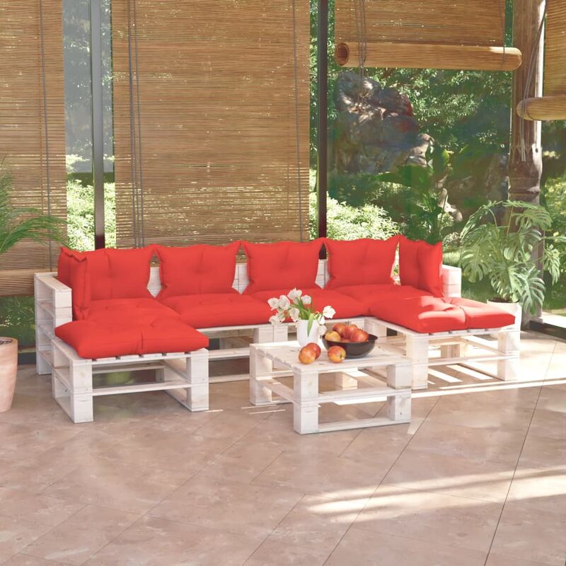 

Juego de muebles de jardín de palets 7 pzas cojines madera pino