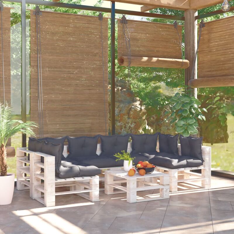 

Juego de muebles de jardín de palets 7 pzas cojines madera pino