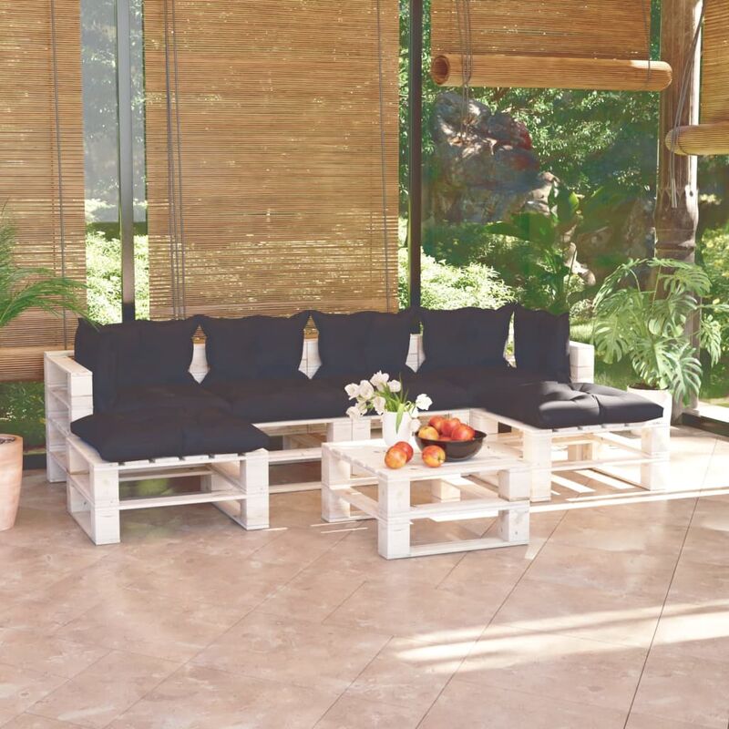 

Juego de muebles de jardín de palets 7 pzas cojines madera pino