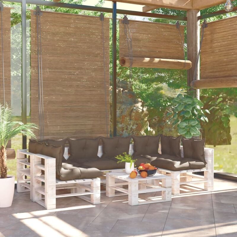 

Juego de muebles de jardín de palets 7 pzas cojines madera pino