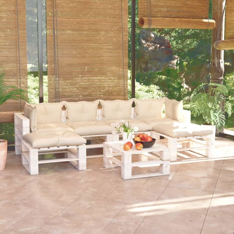 

Juego de muebles de jardín de palets 7 pzas cojines madera pino