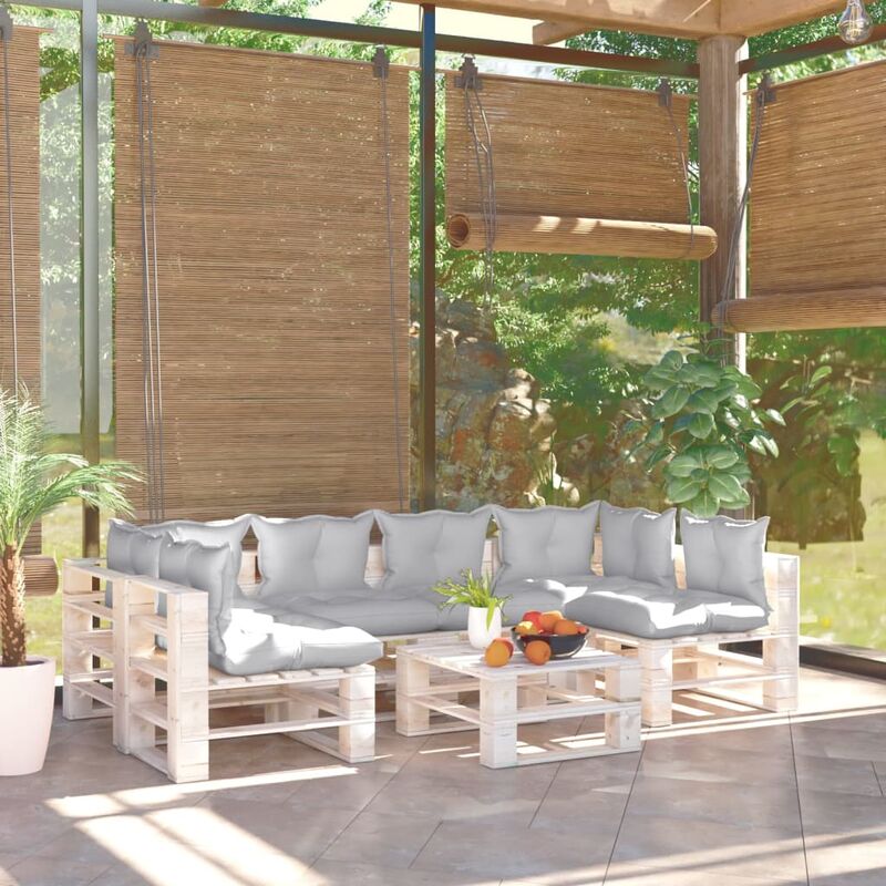 

Juego de muebles de jardín de palets 7 pzas cojines madera pino