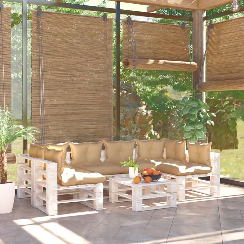 

Juego de muebles de jardín de palets 7 pzas cojines madera pino