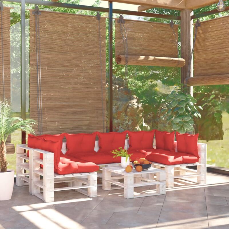 

Juego de muebles de jardín de palets 7 pzas cojines madera pino