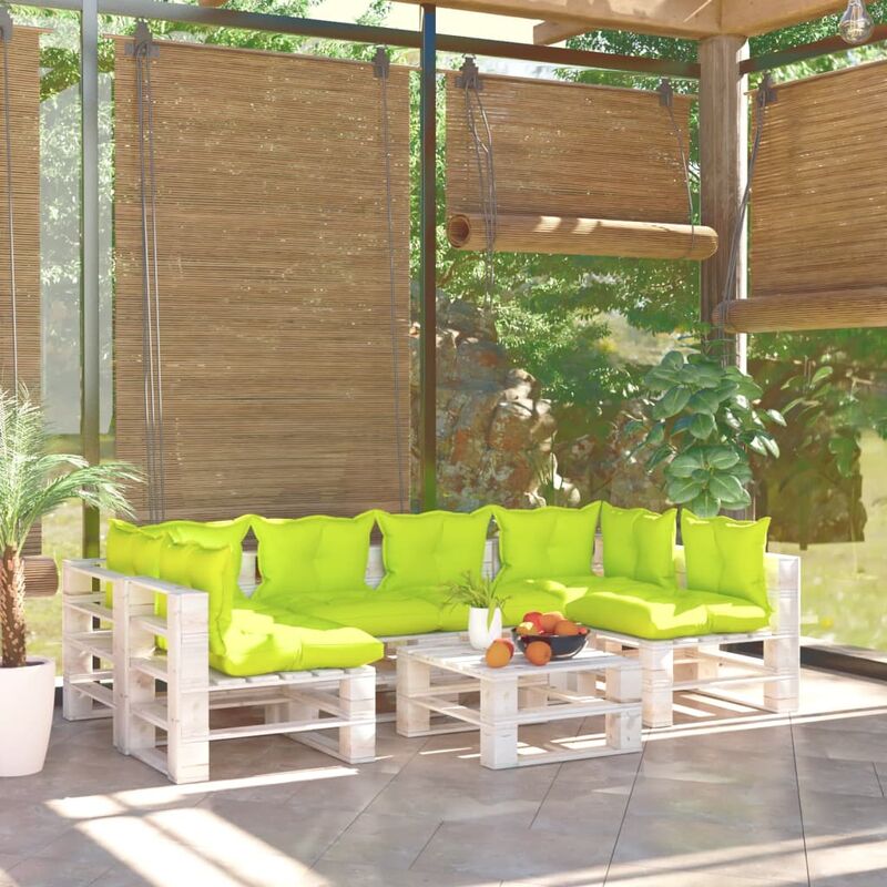 

Juego de muebles de jardín de palets 7 pzas cojines madera pino