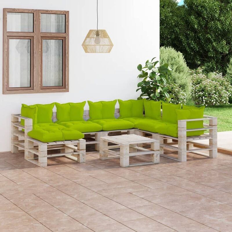 

Juego de muebles de jardín de palets 8 pzas cojines madera pino