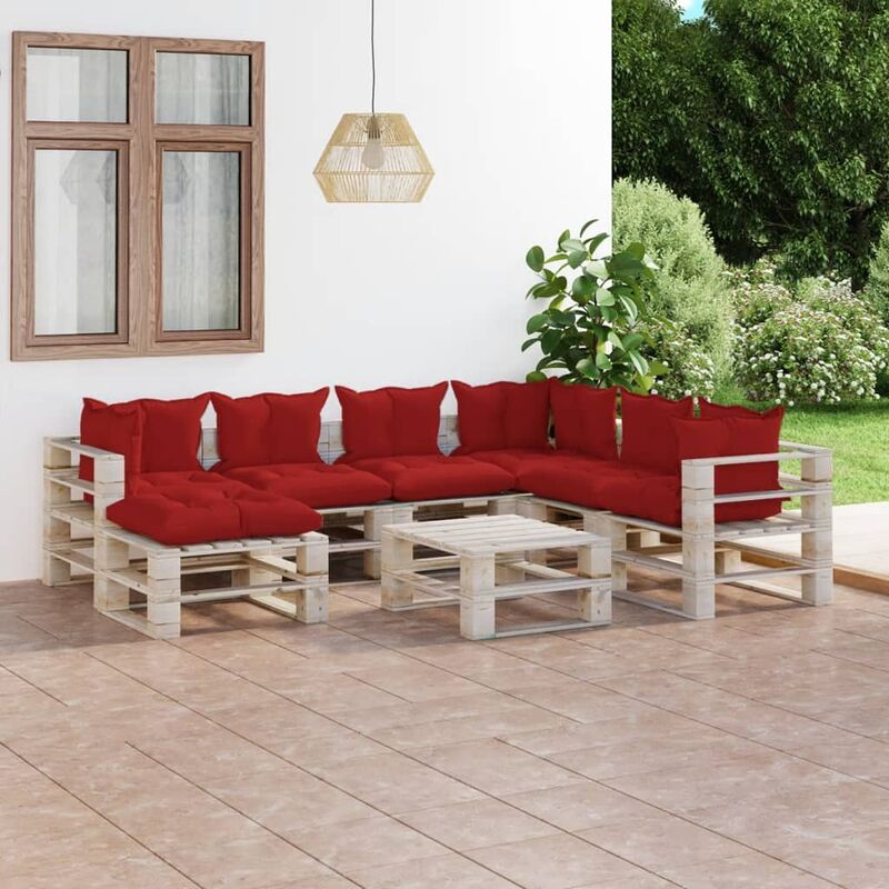 

Juego de muebles de jardín de palets 8 pzas cojines madera pino