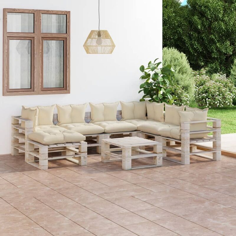 

Juego de muebles de jardín de palets 8 pzas cojines madera pino