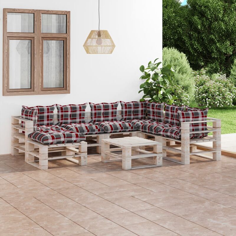 

Juego de muebles de jardín de palets 8 pzas cojines madera pino