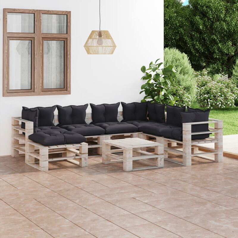 

Juego de muebles de jardín de palets 8 pzas cojines madera pino