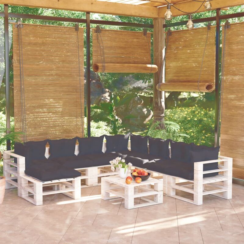 

Juego de muebles de jardín de palets 9 pzas cojines madera pino