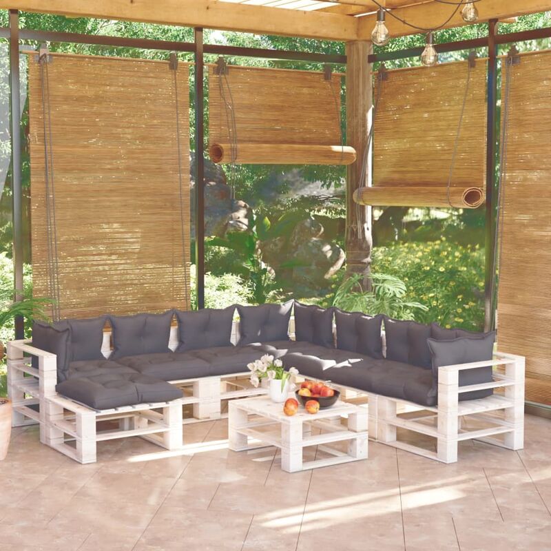 

Juego de muebles de jardín de palets 9 pzas cojines madera pino