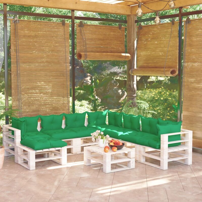 

Juego de muebles de jardín de palets 9 pzas cojines madera pino